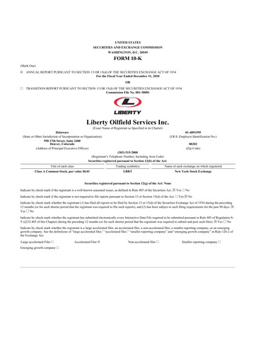 Thumbnail Liberty Energy 10-K Annual Report 2020