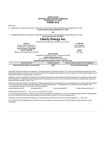Thumbnail Liberty Energy 10-Q Quarterly Report FY2022 