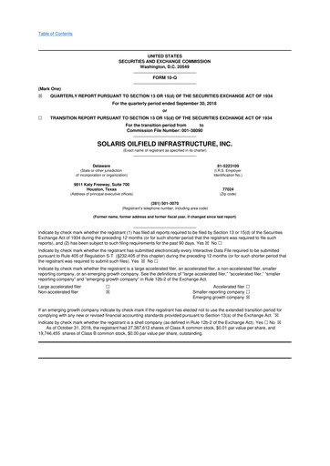 Vorschaubild Solaris Energy Infrastructure 10-Q Quartalsbericht 2018 