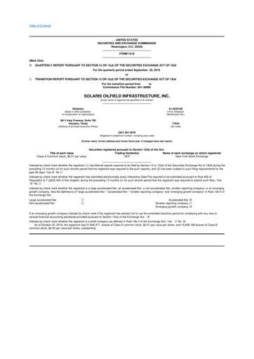 Vorschaubild Solaris Energy Infrastructure 10-Q Quartalsbericht 2019 