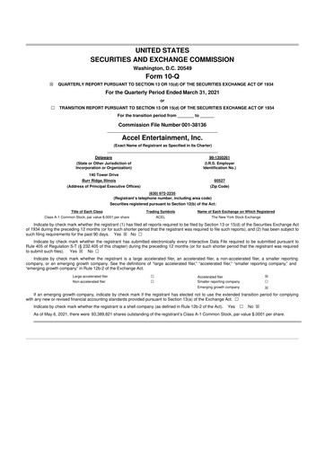 Thumbnail Accel Entertainment 10-Q Quarterly Report FY2021 