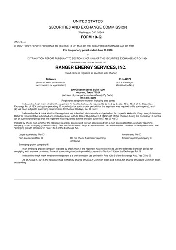 Thumbnail Ranger Energy Services 10-Q Quarterly Report FY2018 