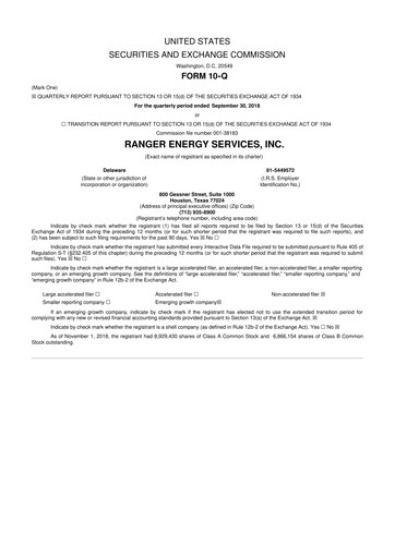 Thumbnail Ranger Energy Services 10-Q Quarterly Report FY2018 