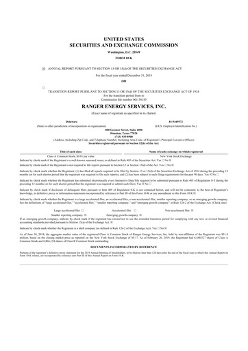 Thumbnail Ranger Energy Services 10-K Annual Report 2018