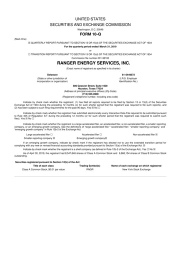 Thumbnail Ranger Energy Services 10-Q Quarterly Report FY2019 