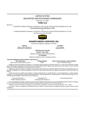 Thumbnail Ranger Energy Services 10-Q Quarterly Report FY2021 