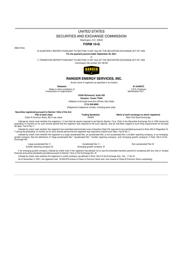 Thumbnail Ranger Energy Services 10-Q Quarterly Report FY2021 