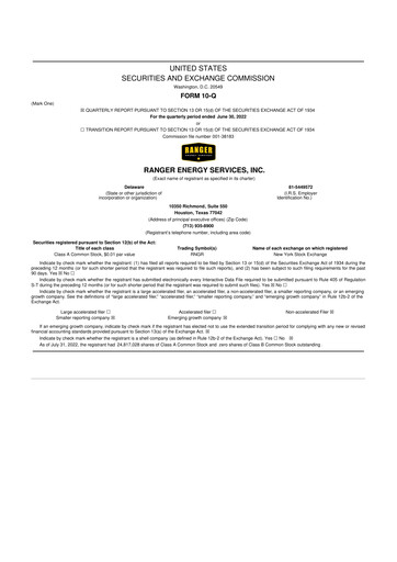 Thumbnail Ranger Energy Services 10-Q Quarterly Report FY2022 