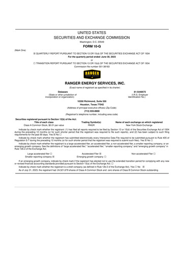 Thumbnail Ranger Energy Services 10-Q Quarterly Report FY2023 