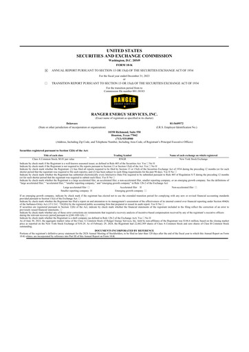 Thumbnail Ranger Energy Services 10-K Annual Report 2023