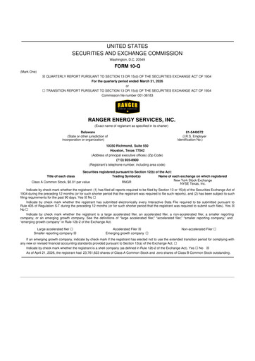 Thumbnail Ranger Energy Services 10-Q Quarterly Report FY 