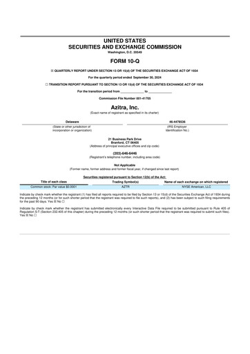 Miniature Azitra 10-Q Rapport trimestriel 2024 