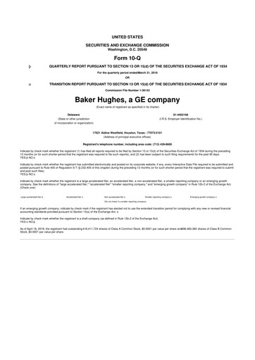 Thumbnail Baker Hughes
 10-Q Quarterly Report FY2018 