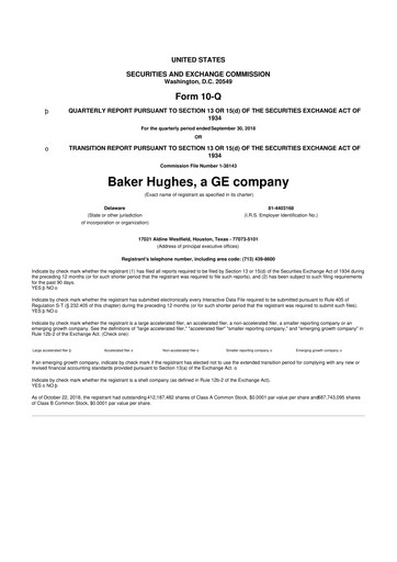 Thumbnail Baker Hughes
 10-Q Quarterly Report FY2018 