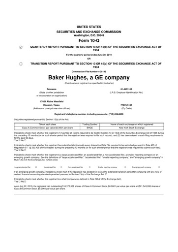 Thumbnail Baker Hughes
 10-Q Quarterly Report FY2019 
