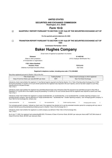 Thumbnail Baker Hughes
 10-Q Quarterly Report FY2020 