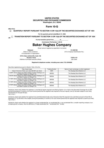 Thumbnail Baker Hughes
 10-Q Quarterly Report FY 