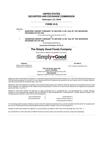 Thumbnail Simply Good Foods 10-Q Quarterly Report FY2019 