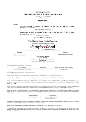 Thumbnail Simply Good Foods 10-K Annual Report 2019