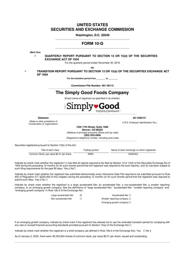 Thumbnail Simply Good Foods 10-Q Quarterly Report FY2020 