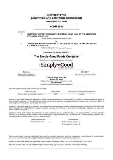 Thumbnail Simply Good Foods 10-Q Quarterly Report FY2020 