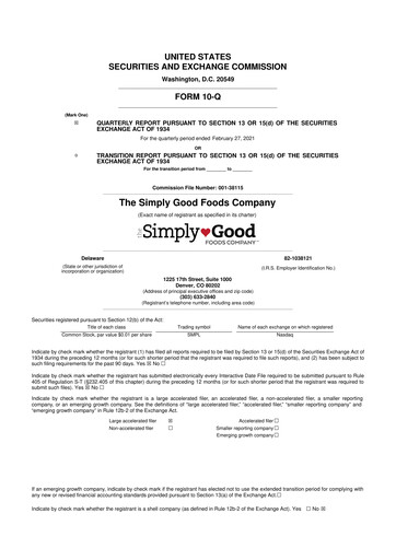 Thumbnail Simply Good Foods 10-Q Quarterly Report FY2021 