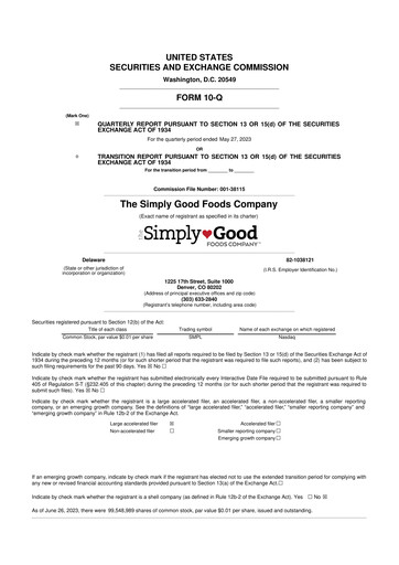 Thumbnail Simply Good Foods 10-Q Quarterly Report FY2023 