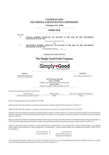 Thumbnail Simply Good Foods 10-K Annual Report 2023