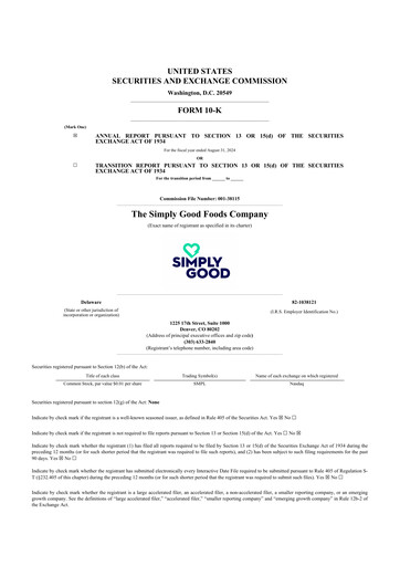 Thumbnail Simply Good Foods 10-K Annual Report 2024