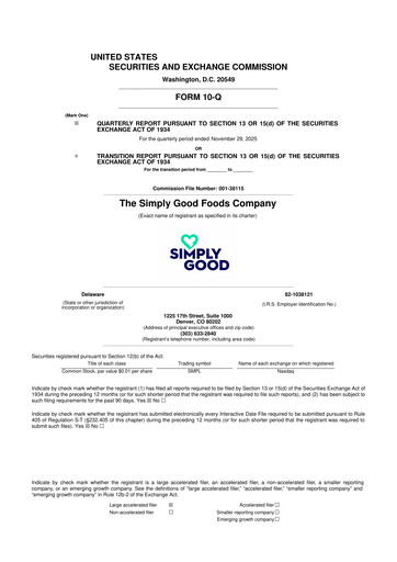 Thumbnail Simply Good Foods 10-Q Quarterly Report FY2026 