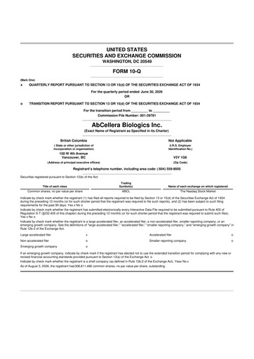 Miniature AbCellera
 10-Q Rapport trimestriel 2026 