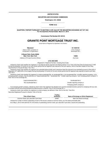 Thumbnail Granite Point Mortgage Trust 10-Q Quarterly Report FY 