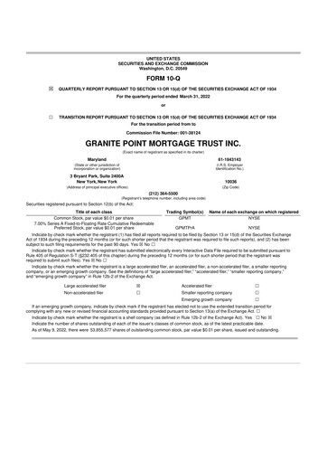 Thumbnail Granite Point Mortgage Trust 10-Q Quarterly Report FY 