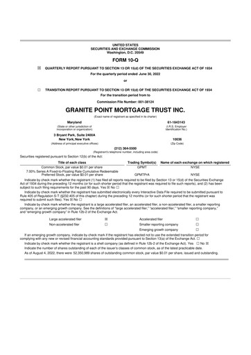 Thumbnail Granite Point Mortgage Trust 10-Q Quarterly Report FY 