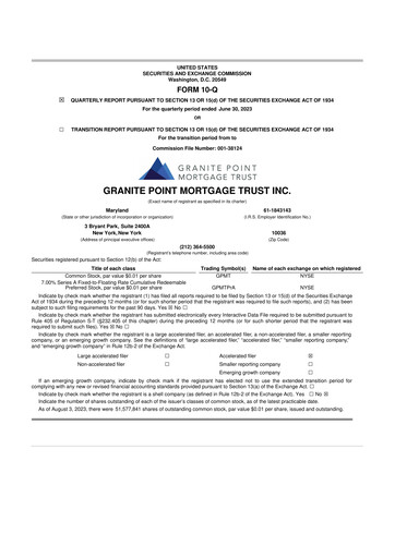 Thumbnail Granite Point Mortgage Trust 10-Q Quarterly Report FY 