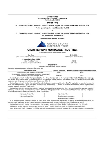 Thumbnail Granite Point Mortgage Trust 10-Q Quarterly Report FY 