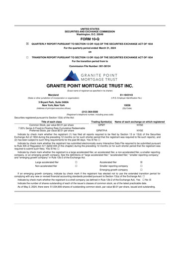 Thumbnail Granite Point Mortgage Trust 10-Q Quarterly Report FY 