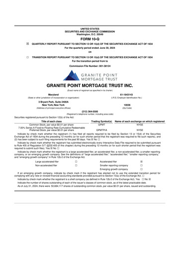 Thumbnail Granite Point Mortgage Trust 10-Q Quarterly Report FY 