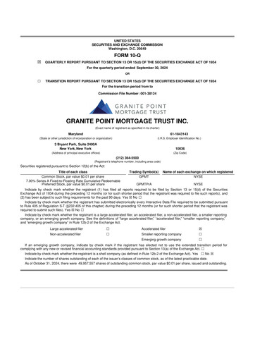 Thumbnail Granite Point Mortgage Trust 10-Q Quarterly Report FY 
