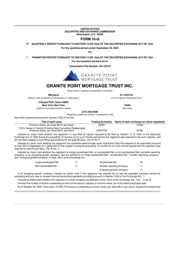 Thumbnail Granite Point Mortgage Trust 10-Q Quarterly Report FY 
