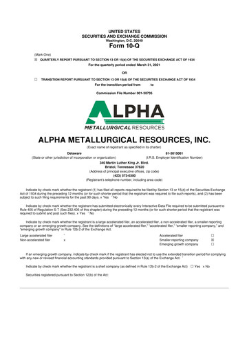 Thumbnail Alpha Metallurgical Resources 10-Q Quarterly Report FY2021 