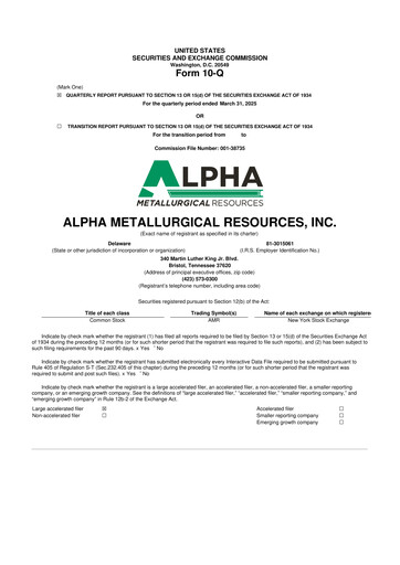 Thumbnail Alpha Metallurgical Resources 10-Q Quarterly Report FY2025 