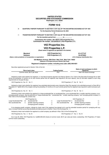 Thumbnail VICI Properties
 10-Q Quarterly Report FY2022 