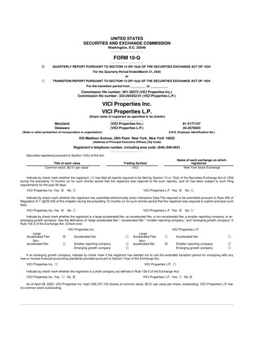 Thumbnail VICI Properties
 10-Q Quarterly Report FY2025 