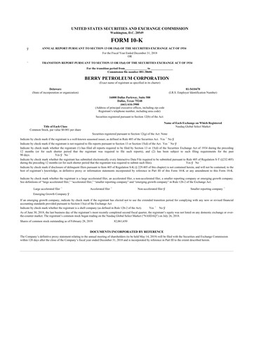 Thumbnail Berry Corporation 10-K Annual Report 2018