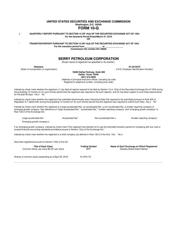 Thumbnail Berry Corporation 10-Q Quarterly Report FY2019 