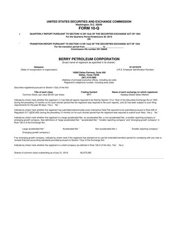 Thumbnail Berry Corporation 10-Q Quarterly Report FY2019 