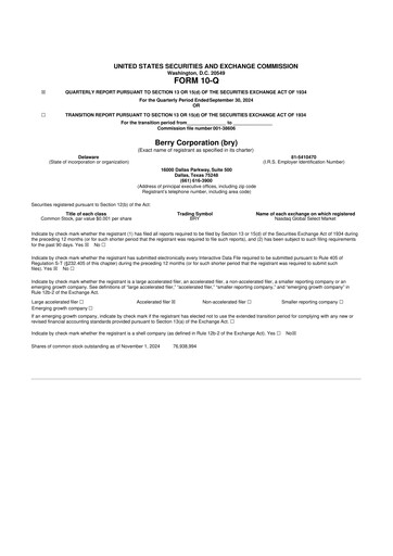Thumbnail Berry Corporation 10-Q Quarterly Report FY2024 
