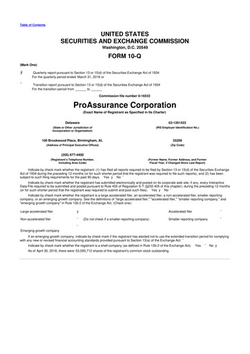 Miniature ProAssurance 10-Q Rapport trimestriel 2018 