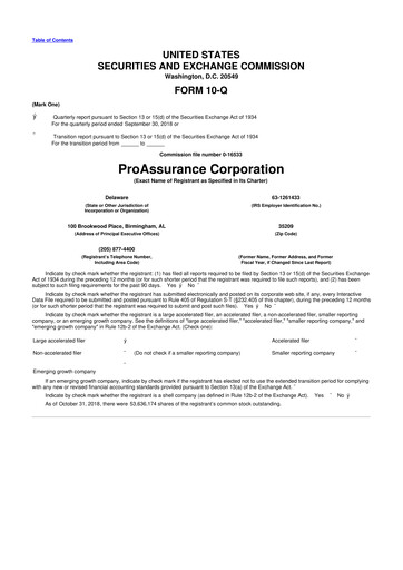 Miniature ProAssurance 10-Q Rapport trimestriel 2018 